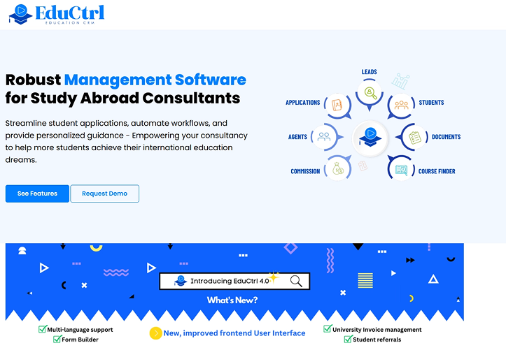 EduCtrl study abroad consultancy CRM